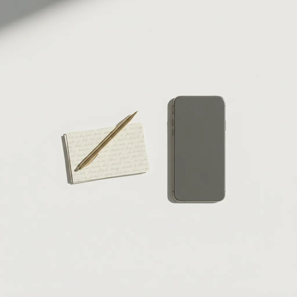 Smartphone beside a handwritten note and pen